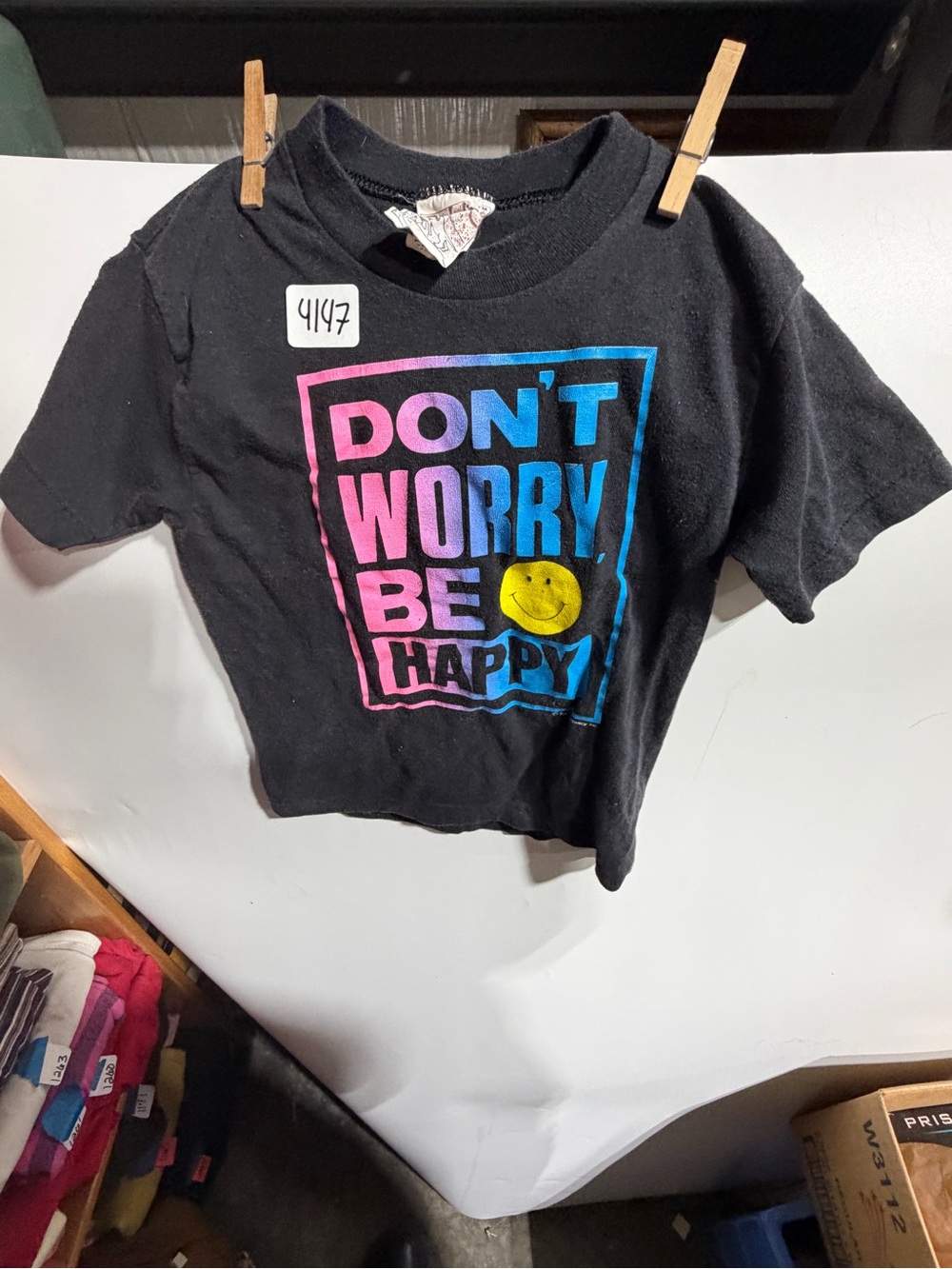 #4147-Kids Black 'Don't Worry Be Happy' Graphic Tee